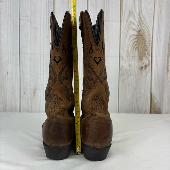 Justin McKayla Boots Embossed Leather Pointed Toe Western Boot Brown Size 9 - Picture 16 of 16